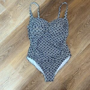 Bond-Eye Navy White Print One Piece Swimsuit Adjustable Strap 10